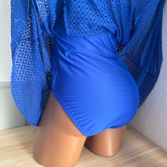 Swim Solutions 18W Swimdress Swimsuit Blue Tommy Control Beach One Piece Crochet - Picture 6 of 6